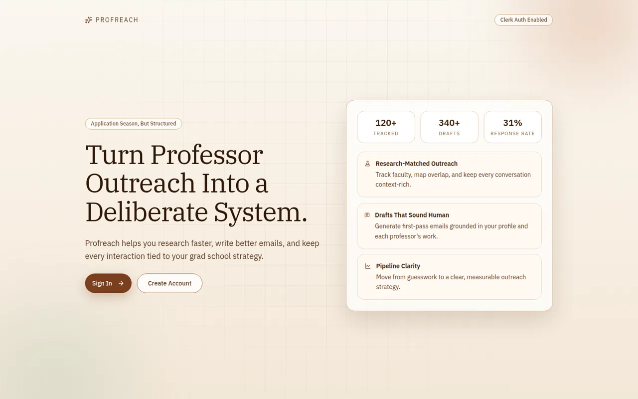 Profreach, homepage
