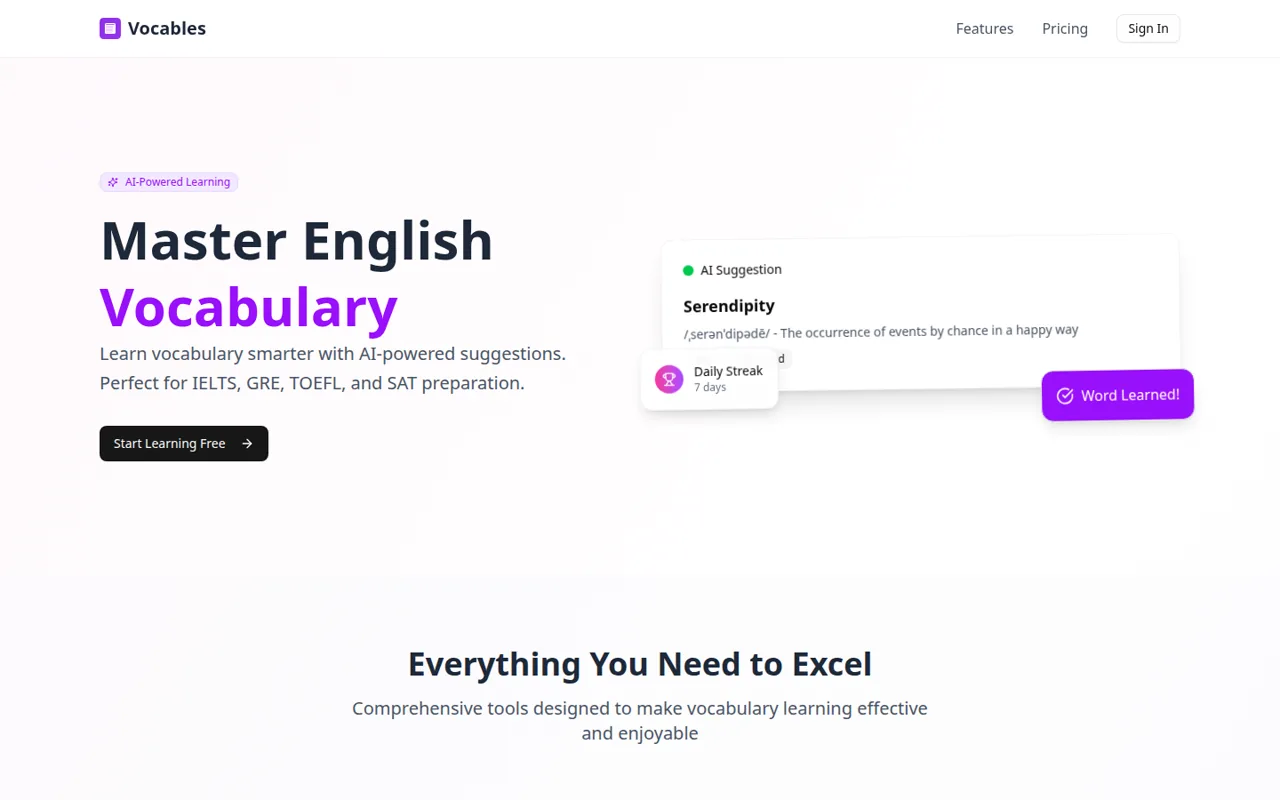 Vocables, homepage